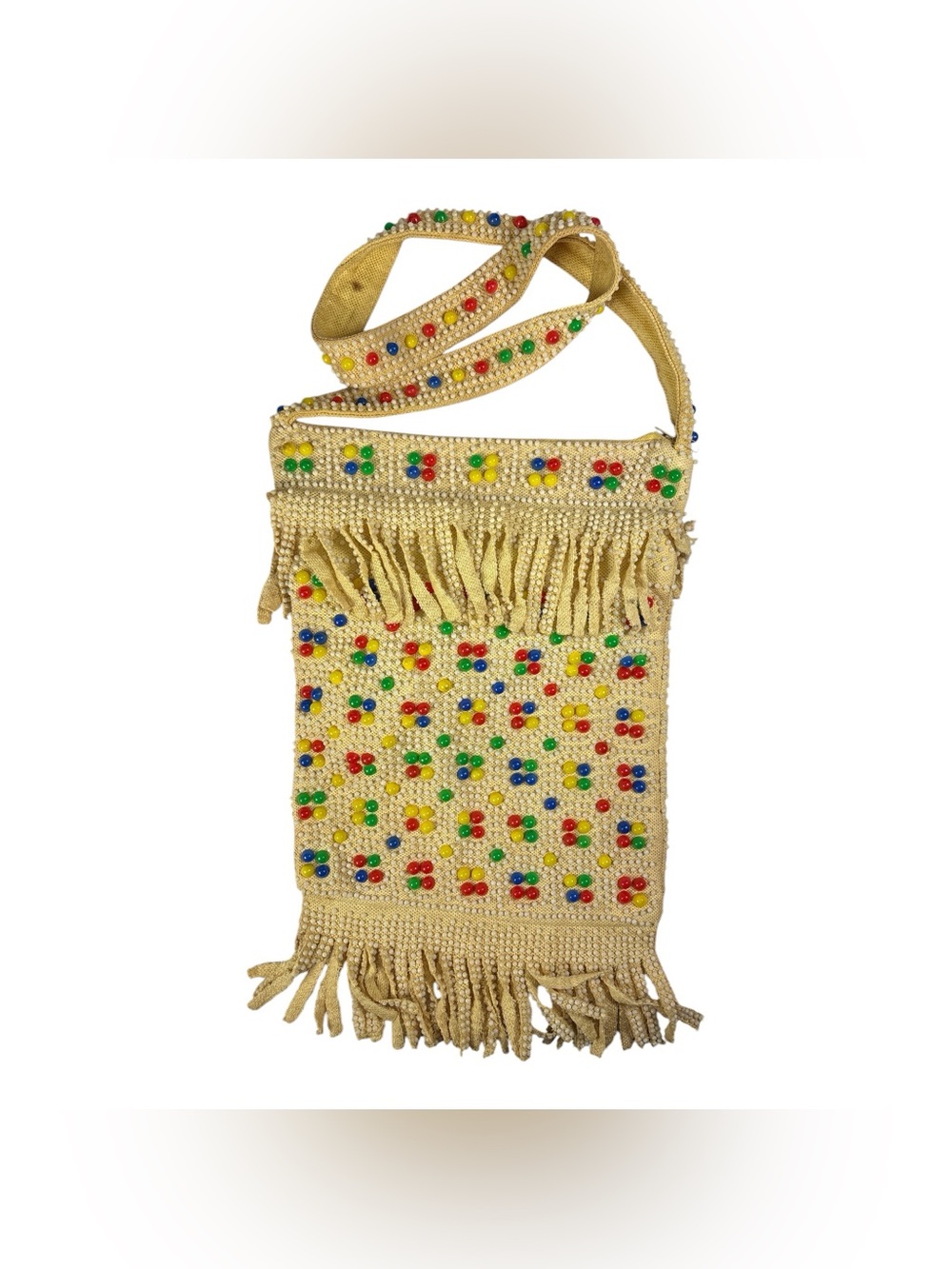 Vintage 60s/70s Boho Hippy Candy Dot Beaded Shoulder Bag Purse Crossbody Fringe